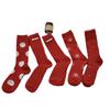 "New Year Christmas Red" Big Red Socks, Women's Fabric Label Mid-calf Socks, Autumn and Winter Big Polka Dot Twist Pile Socks, Long Socks