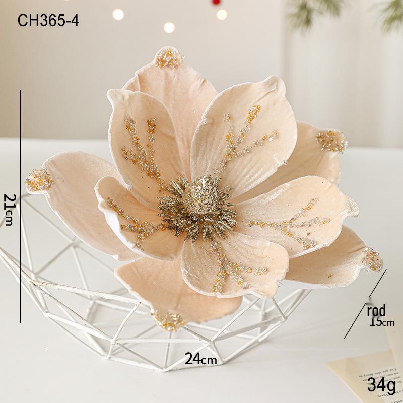 24CM Flocked Magnolia Christmas Flowers: Elegant High-End Fabric Decorations