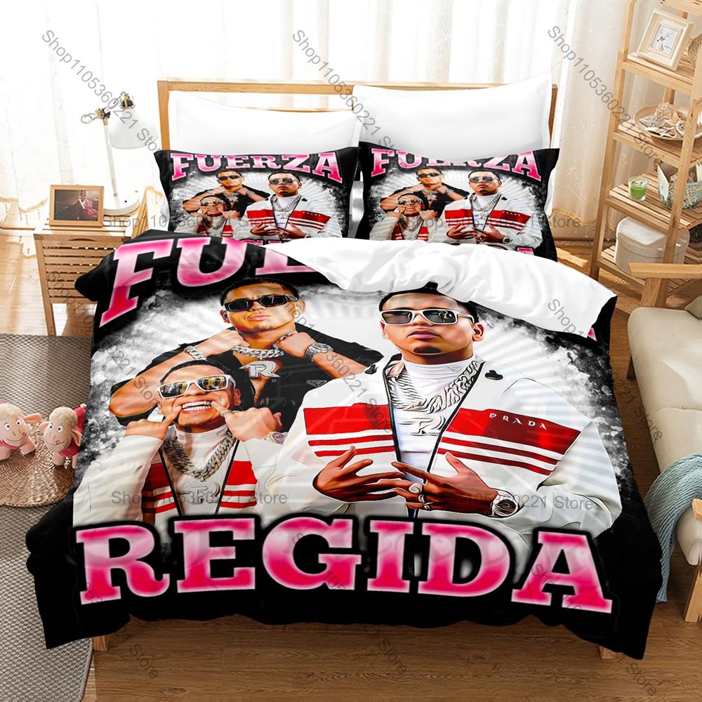 Cool Viral Regional Mexican Band Fuerza Regida Full Printed 3PCS Bedding Duvet Cover + 2 Pillowcases Teen Dorm Home Decoration
