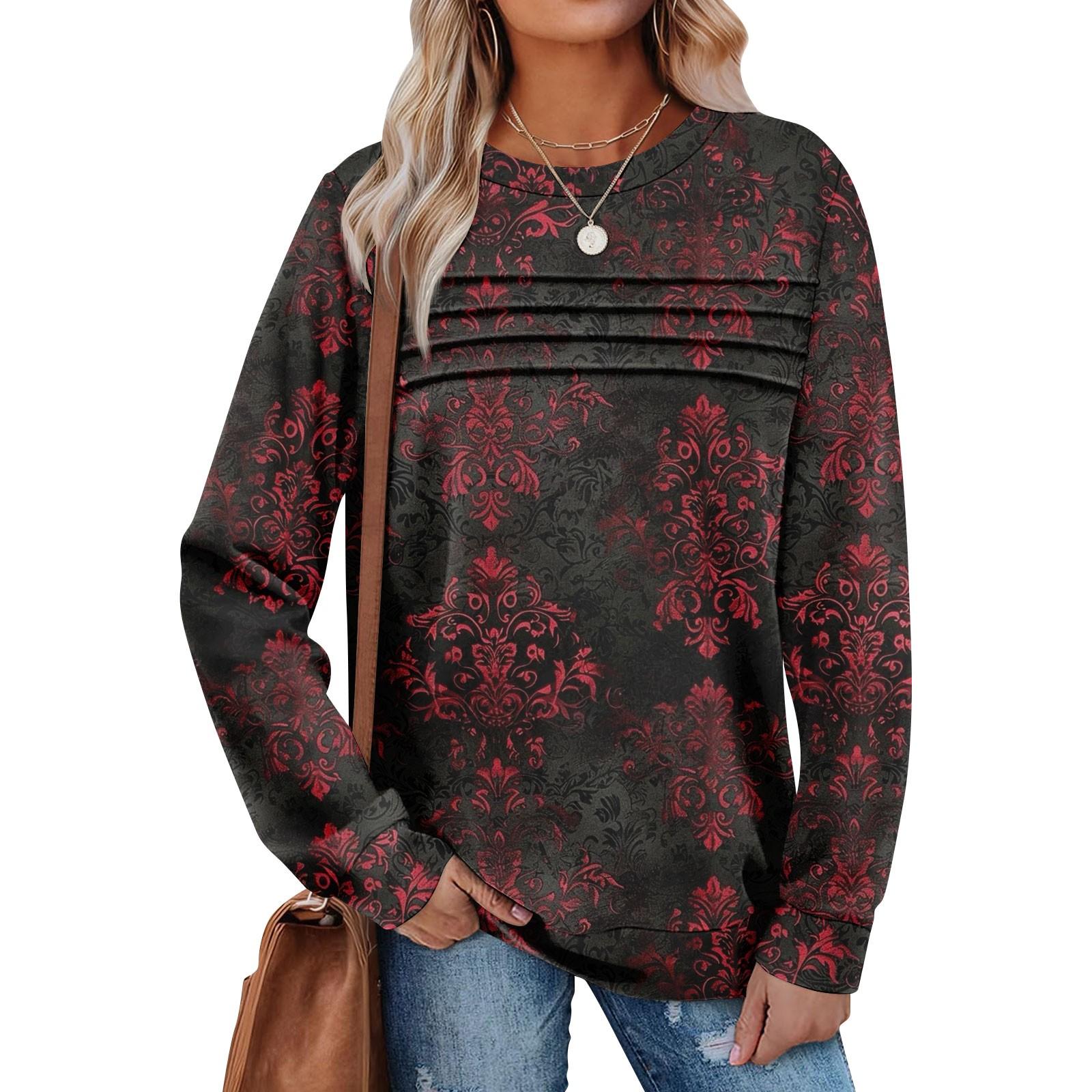 

Женский повседневный свитшот с длинным рукавом и круглым вырезом, приталенный плиссированный топ S