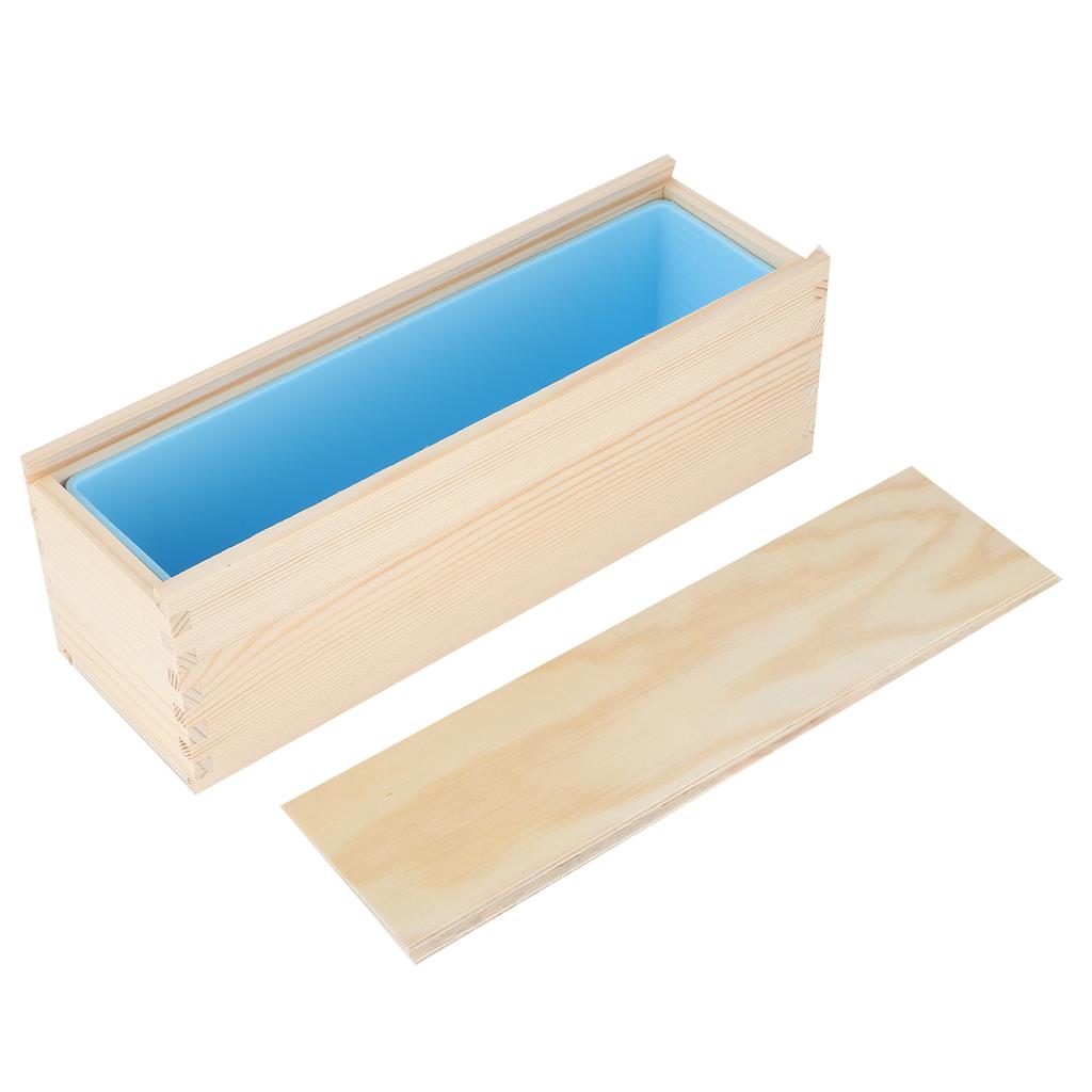 DIY Rose Pattern HandMade Bread Soap Mould Silicone Liner Mold Cake Making Wooden Box(Sky Blue