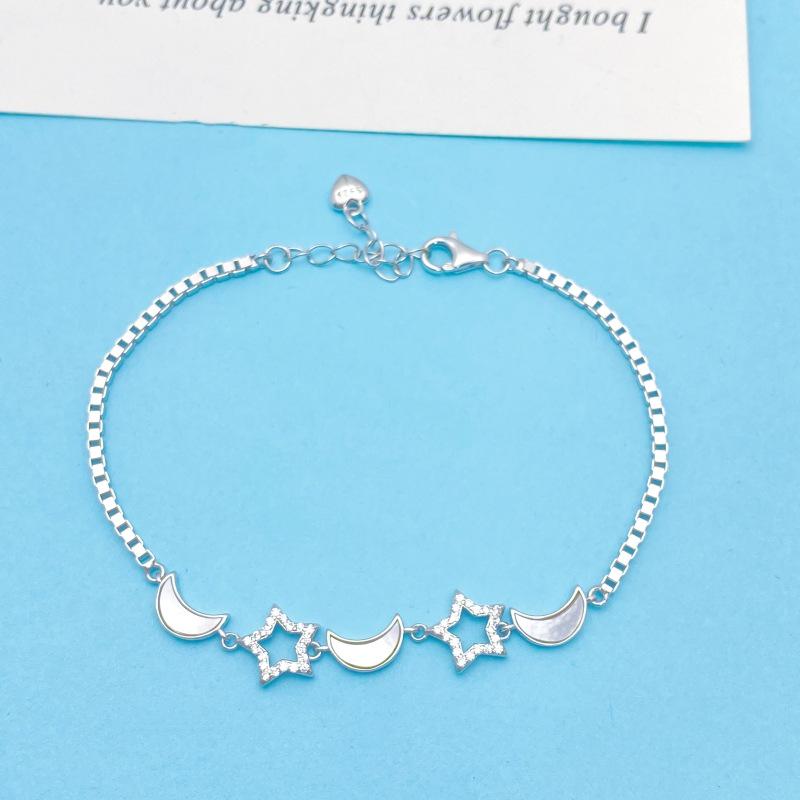 Silver Star and Moon Bracelet for Women - Elegant S925 Sterling, Star-Shaped Design, Perfect Birthday Gift S925 Silver