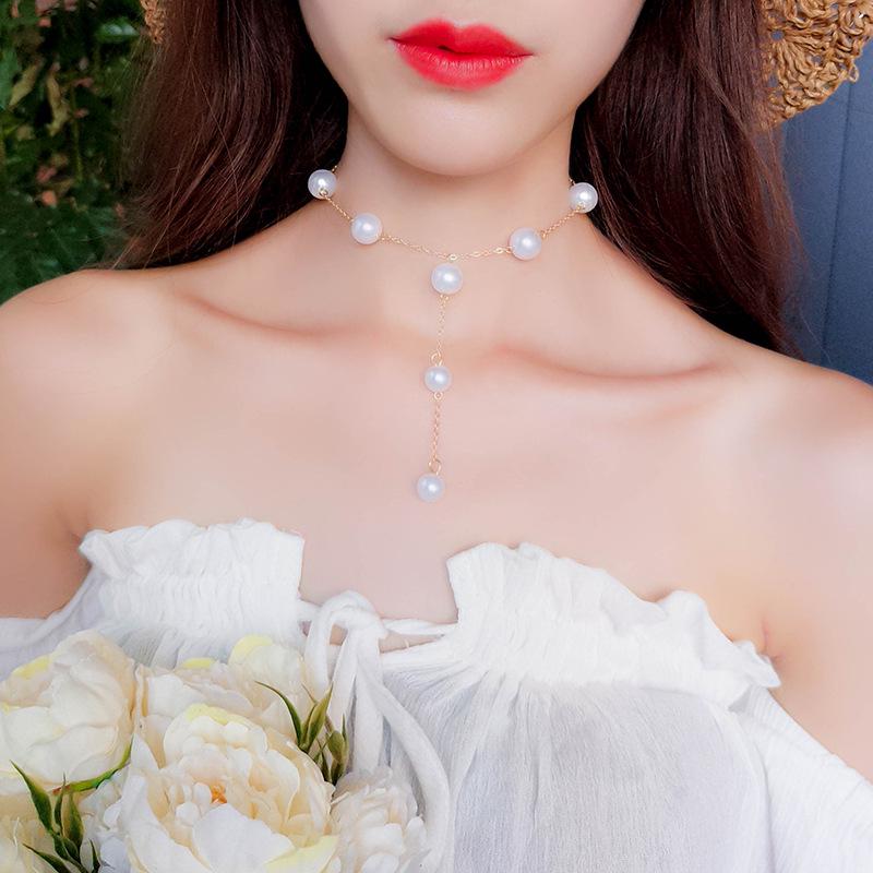 Korean Fashion Pearl Pendant Tassel Choker – Gentle Temperament Style, Short Women's Necklace (N155)