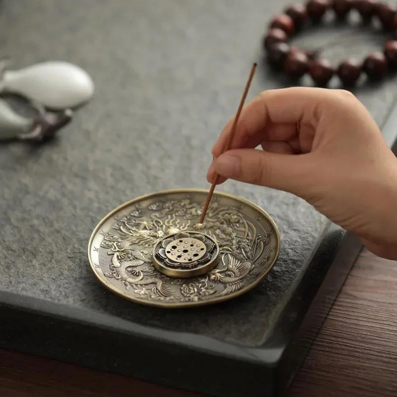 Retro Tütsülük Metal Ejderha ve Anka Kuşu Lotus Tütsü Brülörleri Tütsü Çubukları Koni Buhurdan Plakası Budizm Ev Dekoru