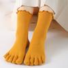5 Pairs Women'S Five Finger Ruffle Socks Korean Fashion Solid Black Pink Crew Business Dress Toe Socks All Seasons Comfortable