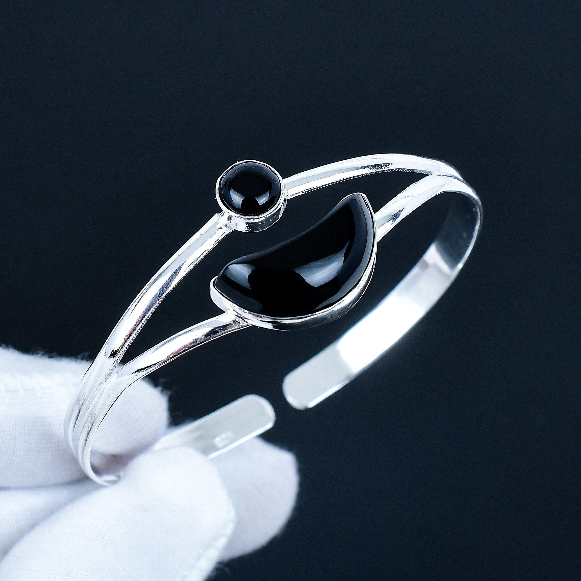 

Натуральный драгоценный камень черный оникс, браслет-манжета ручной работы, манжета из стерлингового серебра 925 пробы, браслет с черным ониксом для жены, унисекс-браслет, подарок для нее 7 чёрный