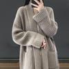 Warmer Weicher Damen Übergrößen Cardigan Pullover Winter Herbst Gestrickt Langarm Locker Dick Offener Stich Elastisches Revers Taschen