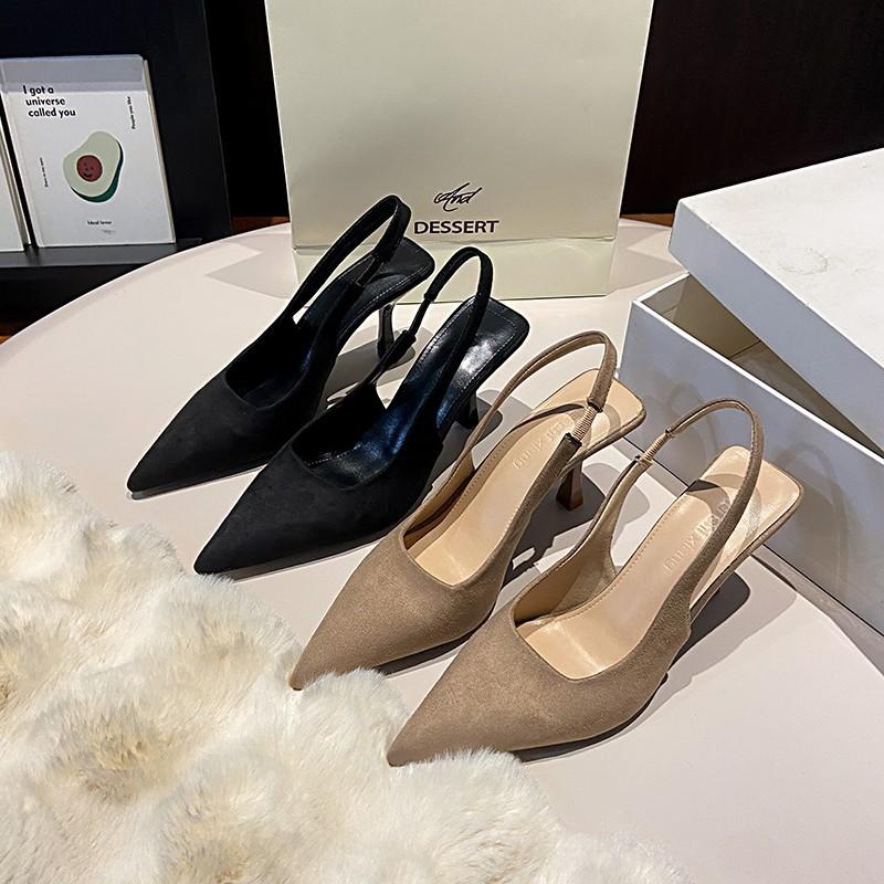 French bag head high-heeled sandals women's 2025 spring and summer new suede light mouth stiletto temperament with skirt stiletto sandals