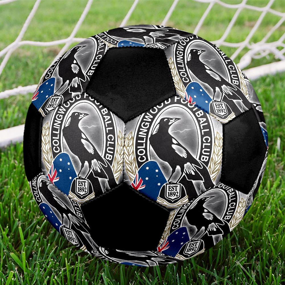 SIZE 5 Collingwood Magpies Soccer Ball Colorful All Ages Machine Stitched PVC Competition Ready Durable High-Bounce