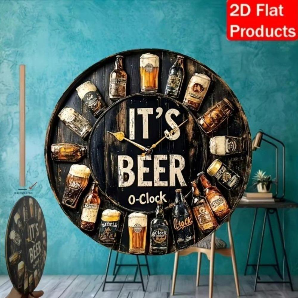 Metal Wall Art Round Beer Clock Sign Pub Bar Decor