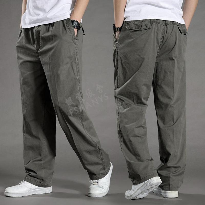 Spring Summer Loose Casual Cargo Pants Male Elastic Waist Solid Color Straight Trousers Men's Clothing