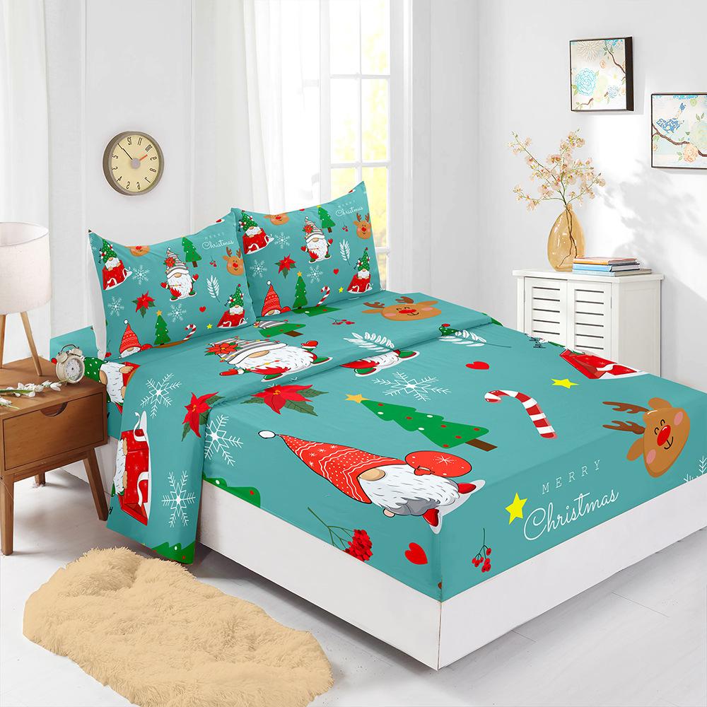Four-Piece Mattress Set Christmas Bedding 3D Digital Printing Kit Mattress Protective Cover
