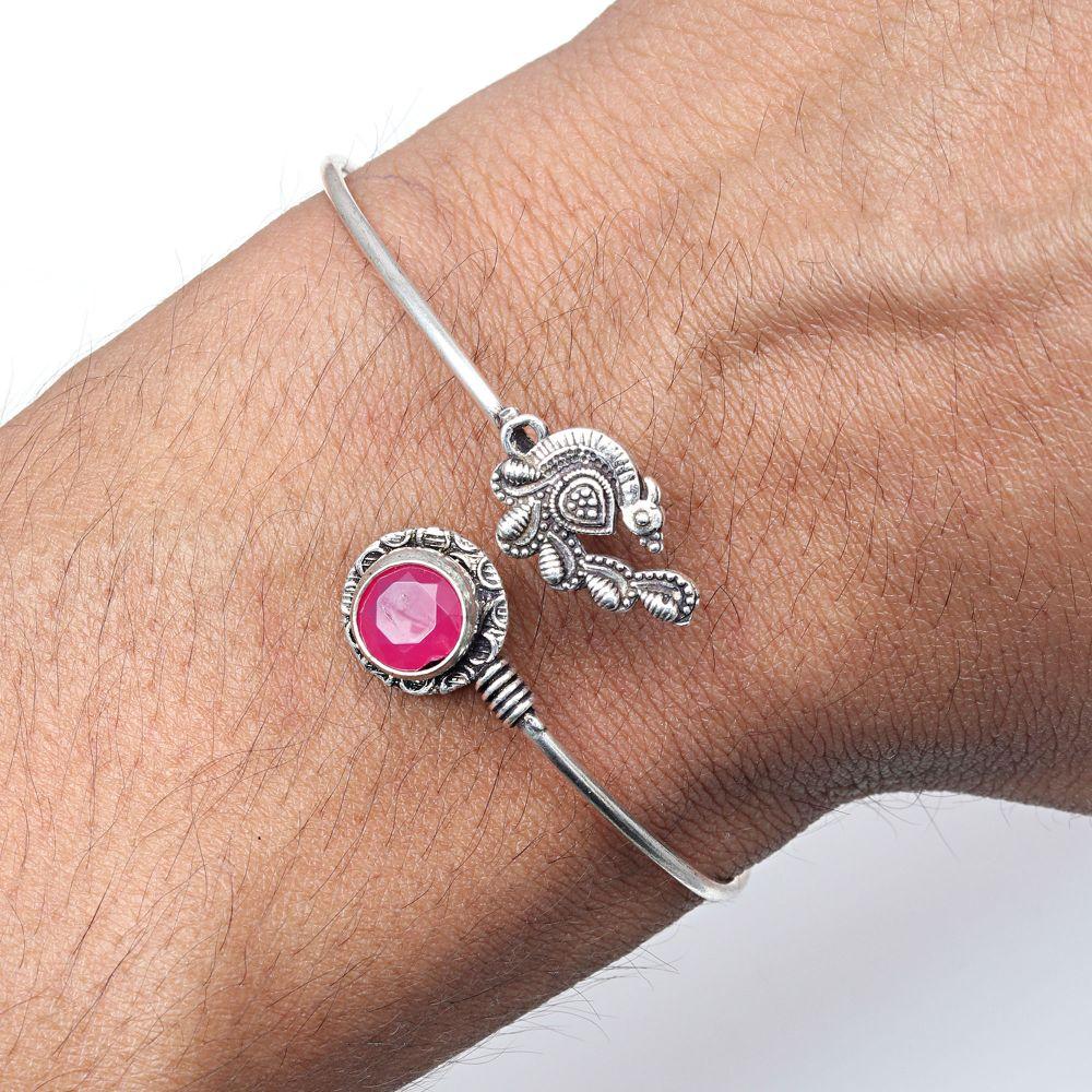 Ruby Gemstone Handmade Silver Jewelry Cuff Bracelets 7''Adjustable