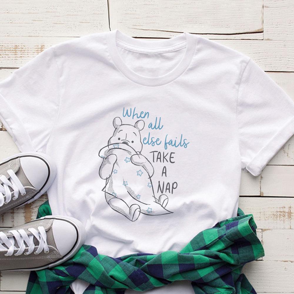 Disney Winnie The Pooh T-Shirt Cartoon Graphic T Shirts Women's Short Sleeve Summer Casual Tops T-shirt Aesthetic Harajuku Tees