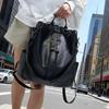 Schoolbag Large Capacity Black Backpack Double Zipper Multifunctional Crossbody Bag Handbag Single Shoulder Super Practical Large Backpack