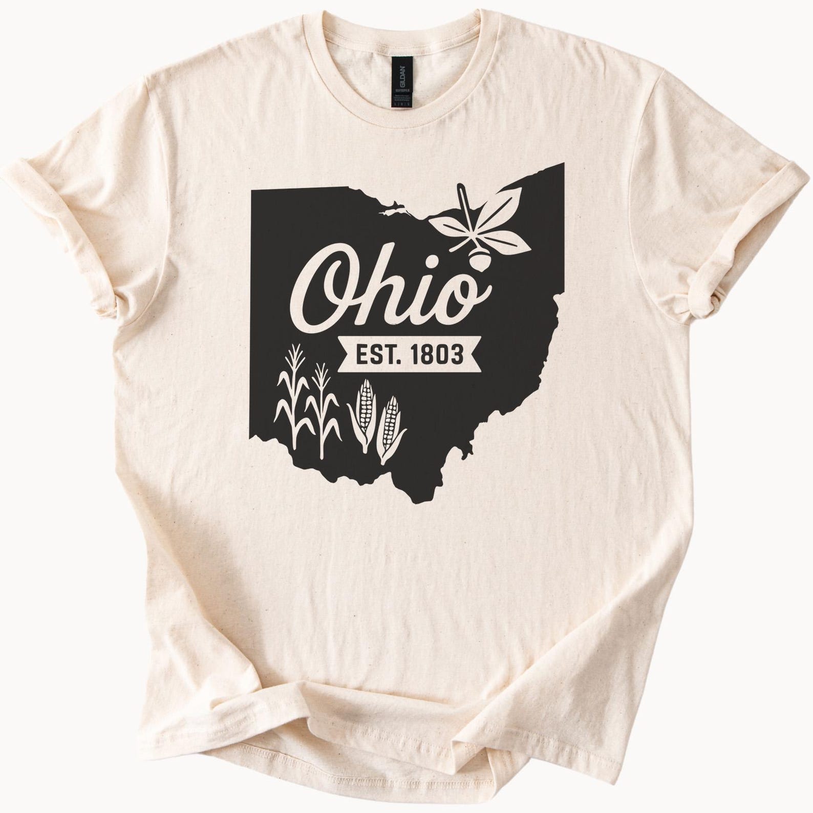 Ohio State Graphic T Shirt Buckeye Leaf Corn Map Design Est 1803 Ohio Established Novelty Midwest Farm Gift Shirt Unique Ohio Apparel 110