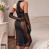 Erotic Sexy Lingerie Sets Perspective Mesh Long Dress Women'S Sensual Underwear 3-Pieces Collection Cut Out Bra Thong Gloves Baby Dolls