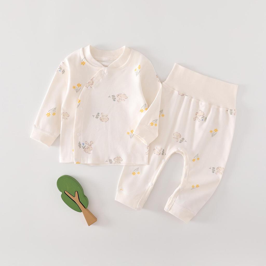 Autumn & Winter Newborn Pure Cotton High-Waisted Belly-Protecting Pajama Set