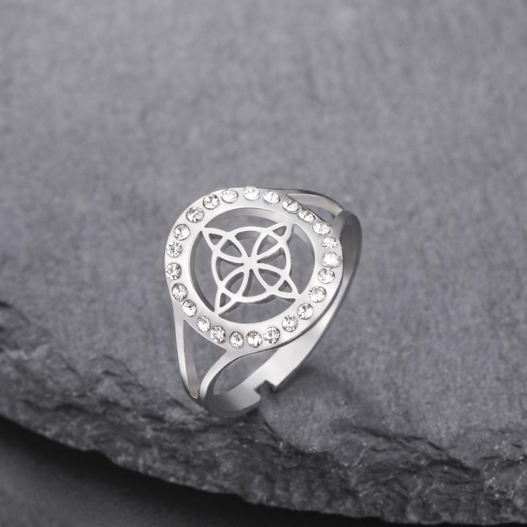Likgreat Adjustable Witch Knot Ring With Clear Zircon For Women Stainless Steel Rings Gothic Boho Punk Jewelry Amulet Gifts