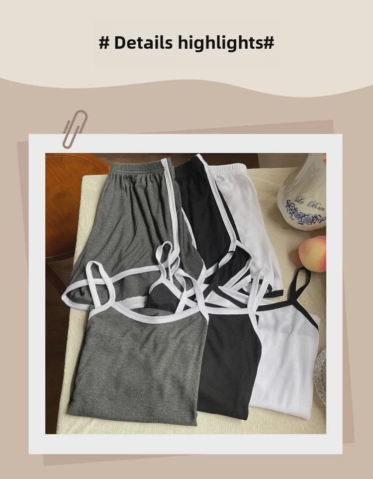 Women's Casual Summer Pajamas with Chest Pads - Suspender Shorts Set