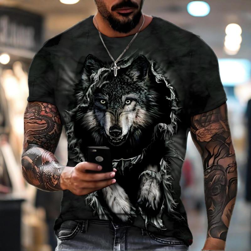 Stylish Men's Animal 3D Digital Print Cross-border Foreign Trade Hot-selling Animal Print T-shirt Export