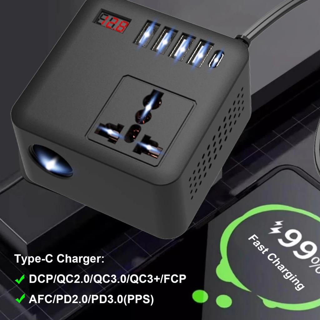 100W Automotive Inverter DC12V/24V To DC120V/220V, Peak LED With LED Display, Outlet Power Car Inverter Adapter, Fast Charging