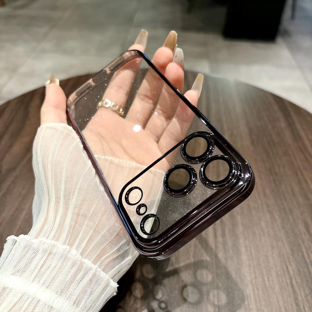 Glitter Transparent Plating Hard PC Case For iPhone 17 Air 16 15 14 13 12 11 Pro Max Plus Camera Protector Shining Back Cover