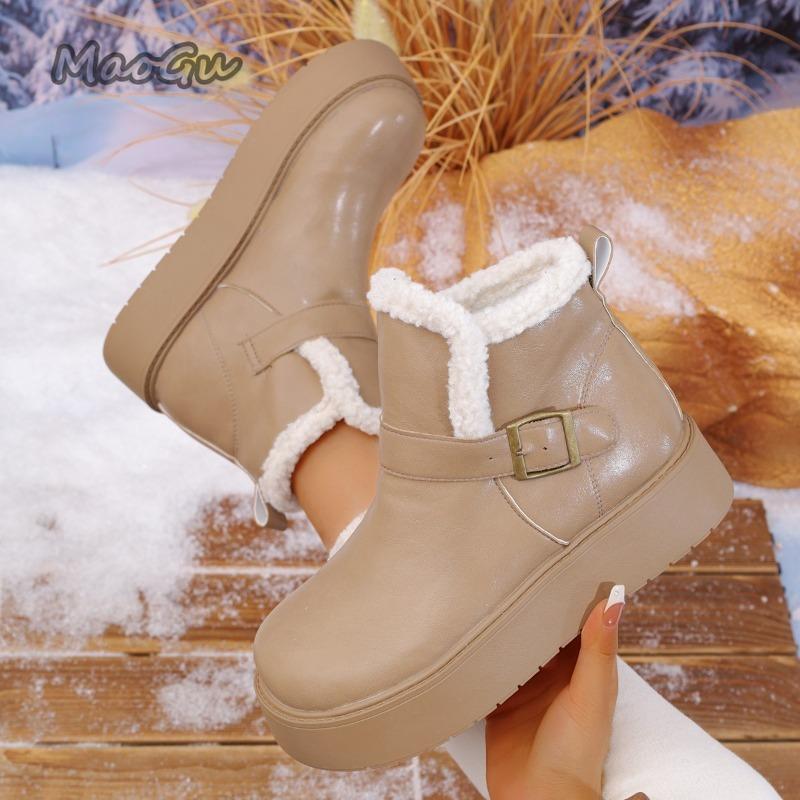 Fashion New Winter Women Snow Boots Warm Female Antiskid Soft Leather Shoes Non-Slip Thermal Plush Ankle Boots Size 35-40 Botas Mujer