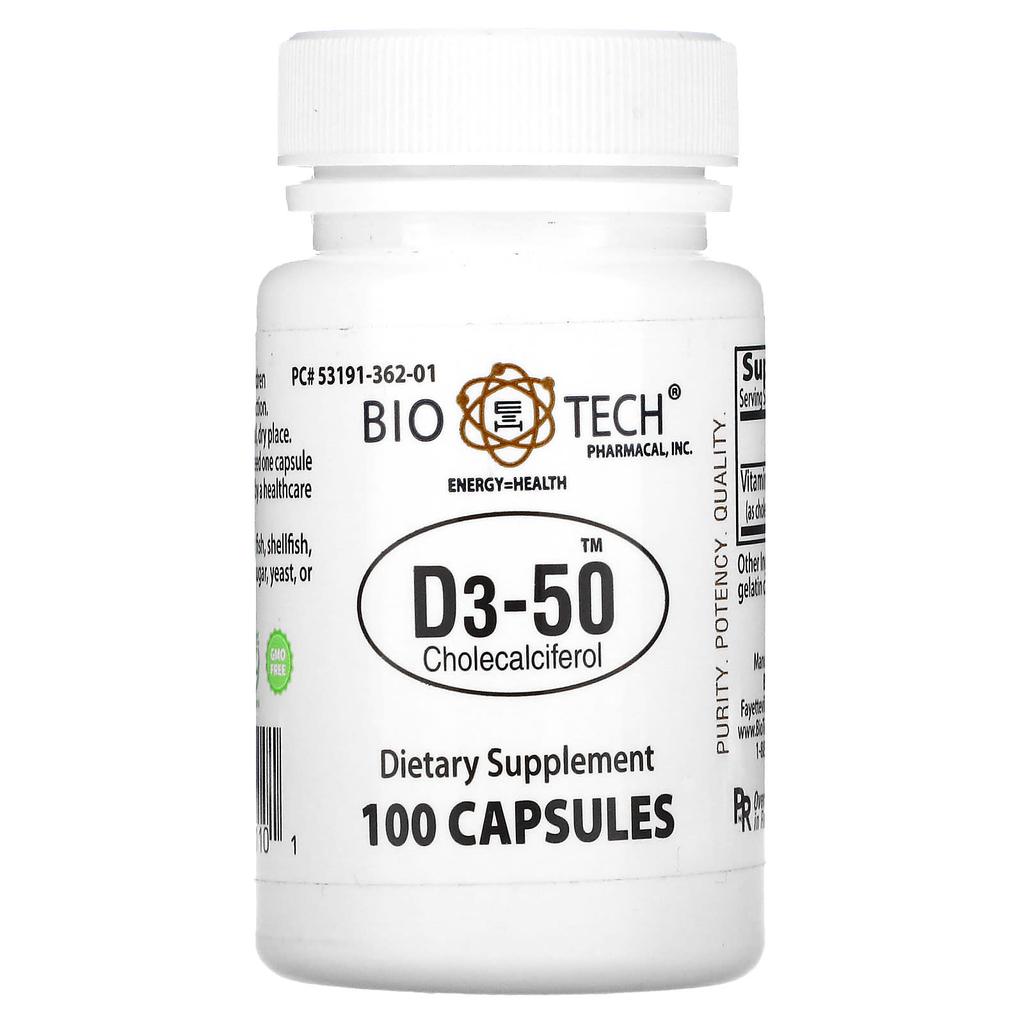 Bio Tech Pharmacal, D3-50, Cholecalciferol, 100 Kapseln