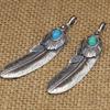 S925 Sterling Silver Jewelry Retro Thai Silver Inlaid Turquoise Edition Handmade Feather Pendant for Men and Women