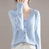 Automne Hiver Cardigan Tricoté à Col V Fin Femmes Uni Ample Manches Longues Pull Haut de Superposition