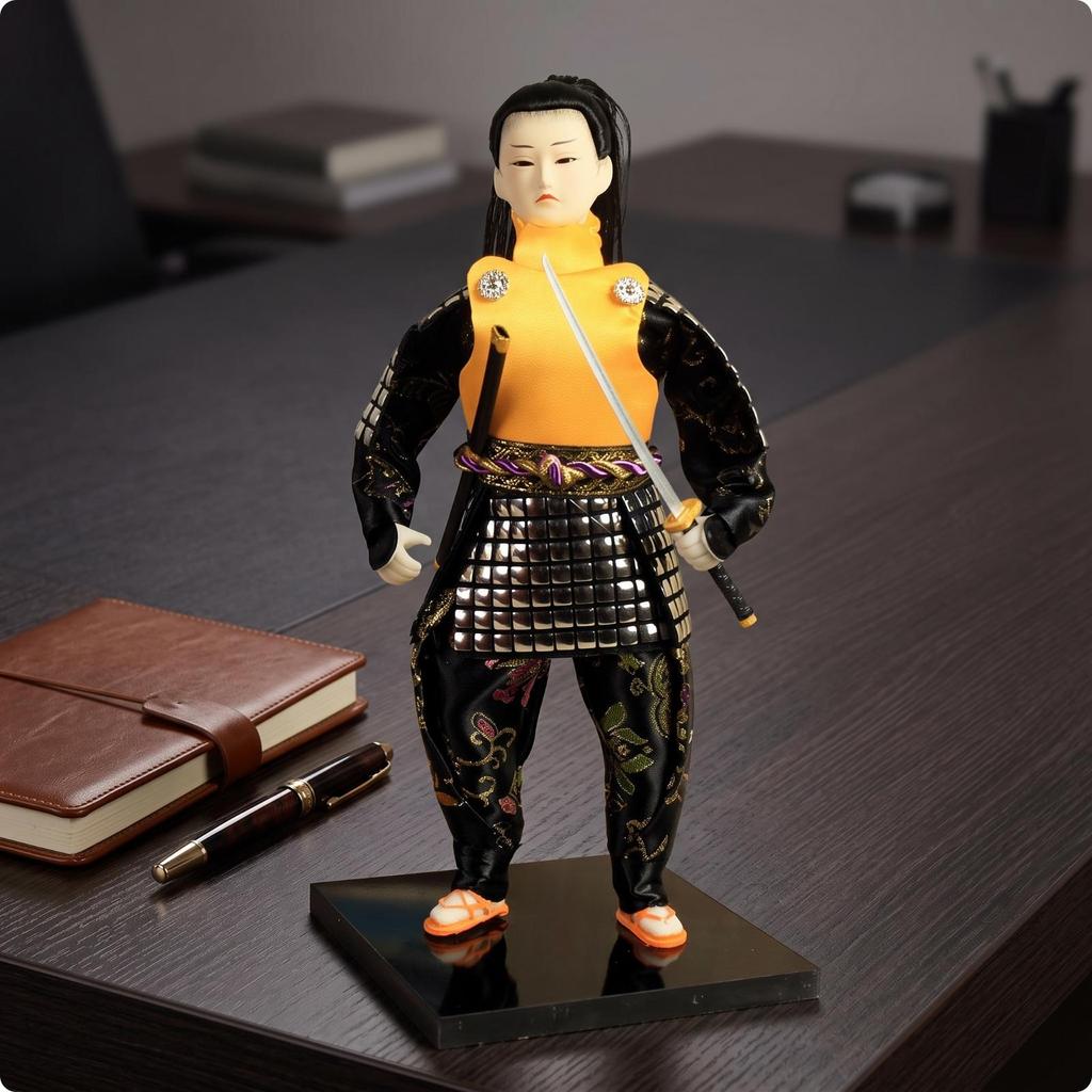 Cloth Doll Samurai Warrior Ornament Handmade Japanese Style Figurine with Glossy