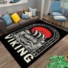 Viking Ship Carpet with Red Sun, Runic Border, Black Nordic Decor Suitable for Use As an Anti-slip for Living Room Bedroom Sofas
