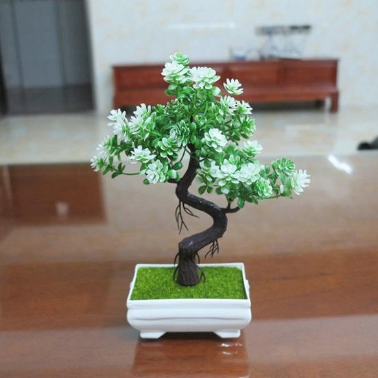 Artificial Bonsai Tree Indoor Small Fake Plants with Resin Pot for Home Office Desk Shelf Bathroom Bedroom Living Room Decoration