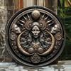 Hecate Witch Wall Decor Vintage Round Metal Art, Gothic Home Gift for Living Room Bedroom Bar Housewarming