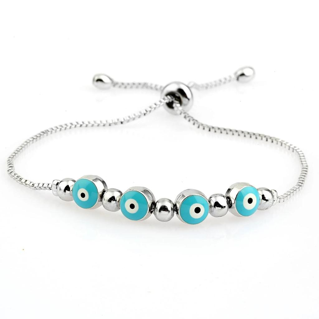 Damen-Armband, silberfarben, türkisfarbenes Auge, dreifaches Aufzugsarmband, Schmuckzubehör, Geschenk