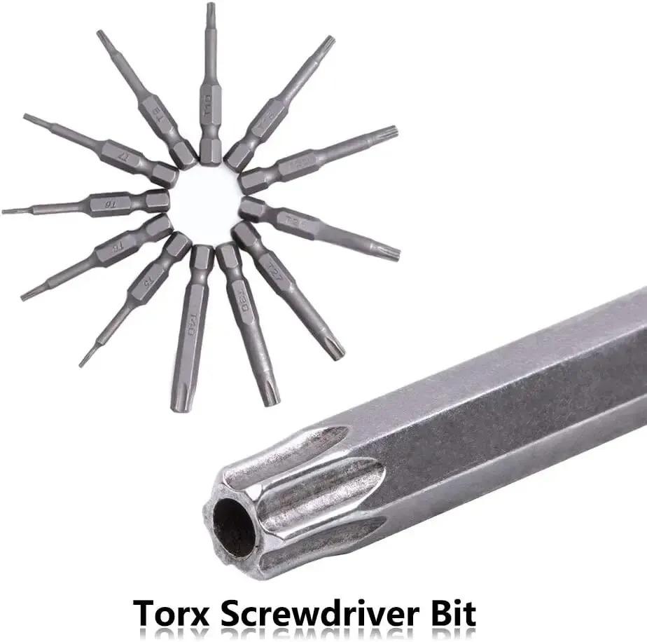12pcs Torx Screwdriver Bit Set, Magnetic 1/4" Hex Shank,Tamper-Resistant Star Drill Bit Set, 2" Long Bit T5-T40(50mm)