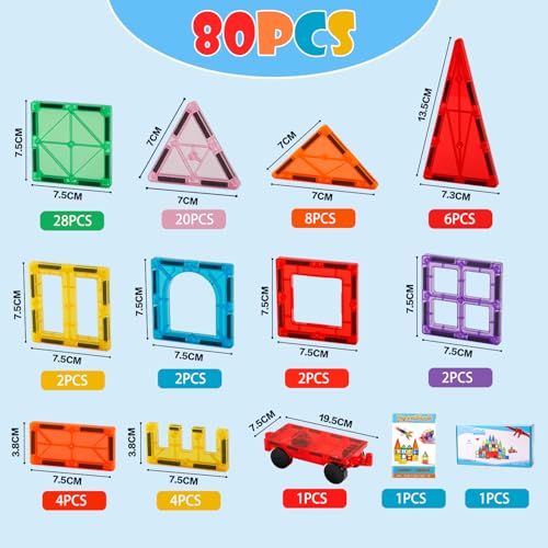 HannaBlock 80 Pcs Magnetic Blocks, Magnetic Toy for Children, Educational Toy, Magnetic Blocks, Magnetic Toy, Birthday Present, Christmas Gift, Gift