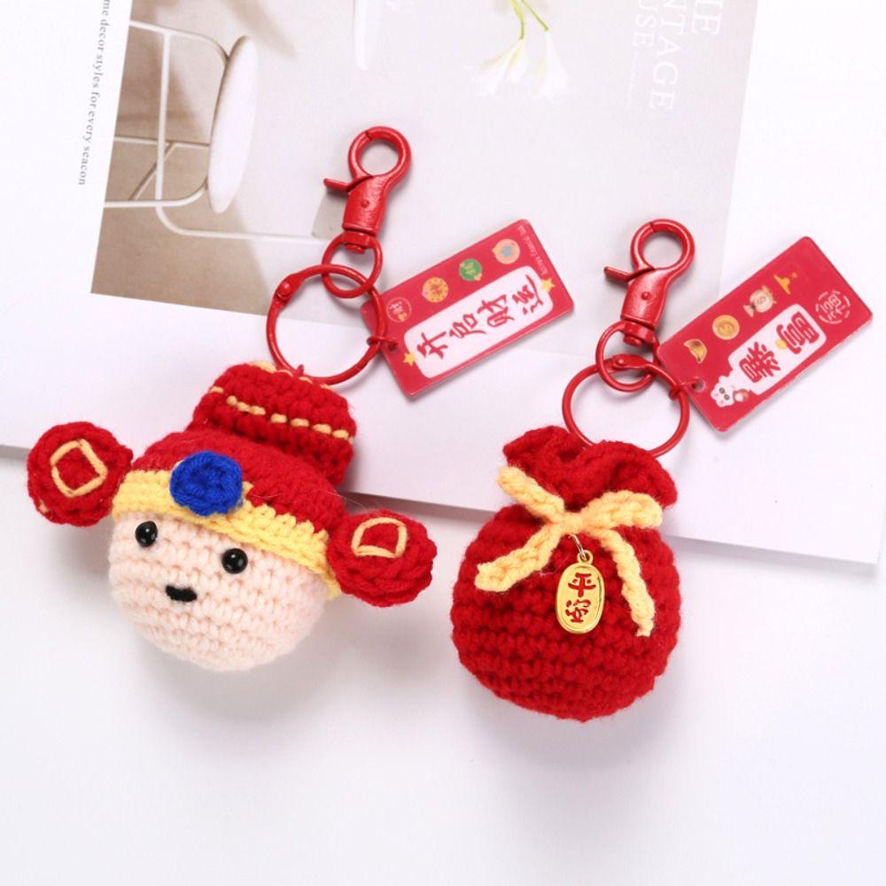 Cartoon Lucky Keychain Car Keyring Knit Doll Pendant Fashion Fu Bag Keychain  Accessories