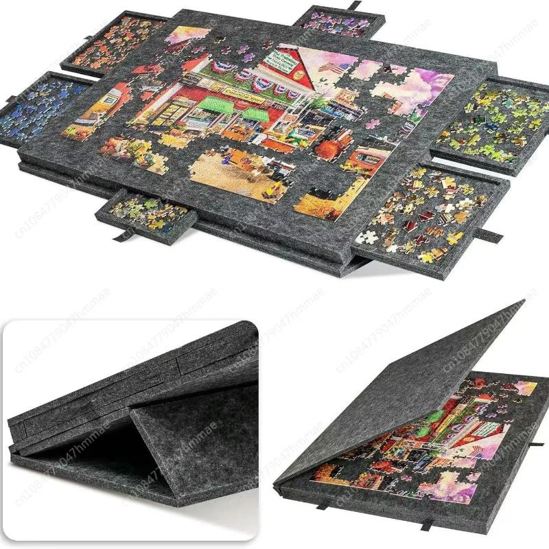 Puzzle Sorting Board Puzzle Table Board with Bracket Cover 6 Drawer Portable Table Puzzle Board