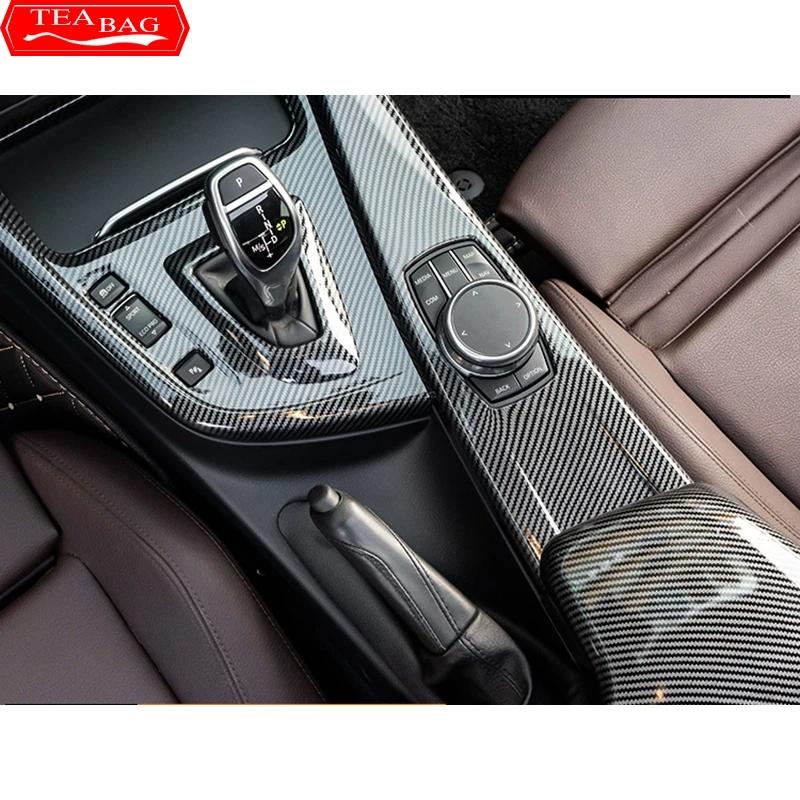Carbon Fiber Pattern Car Stickers Gear Shift Panel Cover Interior Trim For BMW F30 F31 F32 F36 3 4 Series 2013-