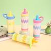 Durable 600ml Water Cup Stainless Steel Leak-proof Cartoon Insulated Cup Large Capacity Double Drinking Straw Cup