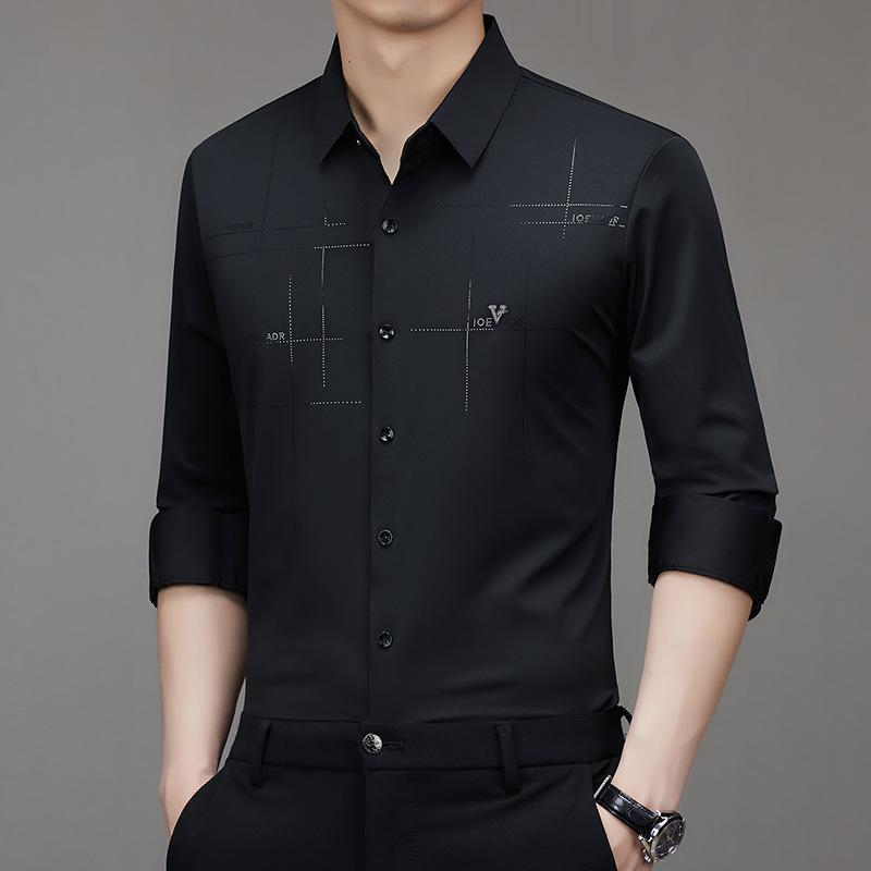 Men Long Sleeve Turn Down Collar Business Casual Wrinkle Free Shirt