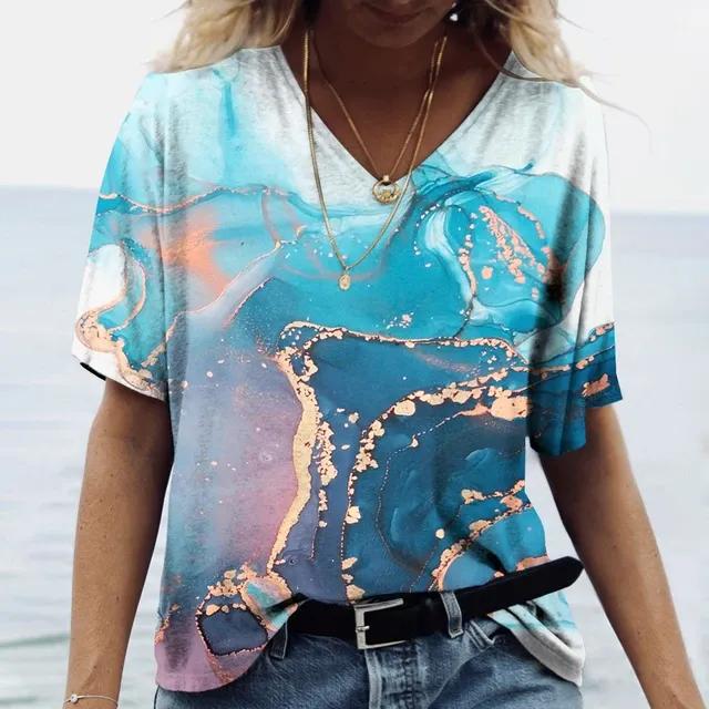 Women's V-neck T-shirt 3d Colorful Fashion Y2K Street Women's Oversized Loose Sports T-shirt Women's T-shirt Tops