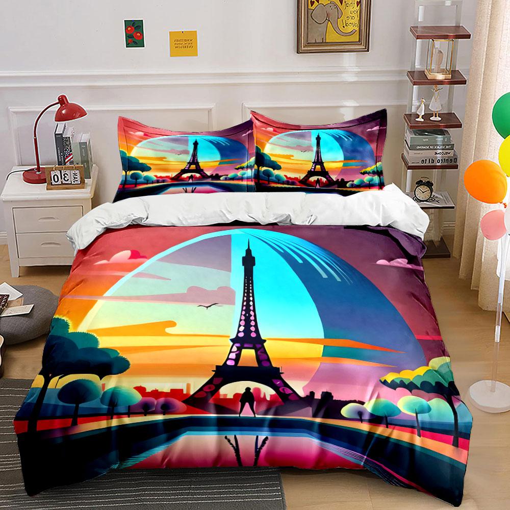 Eiffel Tower with Sunset. Bedding Sets Duvet Cover Sets Duvet Covers Pillowcases(1*Duvet Cover 2*Pillowcases Without Duvet Insert)