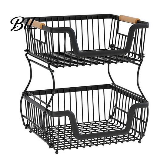 Home Organization Rack 2/3 Layer Countertop Organizer Rack, Heavy Duty Fruit Basket Stand, Metal Storage Space Saving Carbon Steel for Kitchen, Pantry