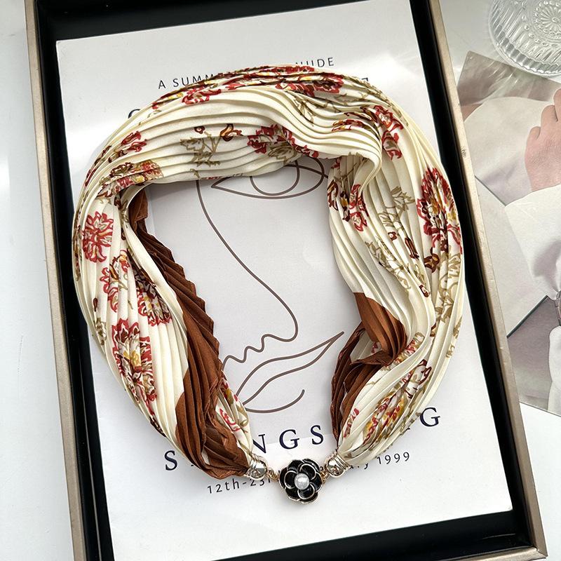 

Pleated silk scarf high-end summer new magnetic buckle silk scarf headband necklace neck jewelry versatile temperament scarf