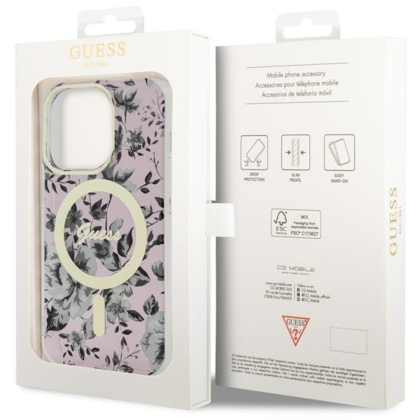Etui do iPhone 14 Pro Max Guess Flower MagSafe Różowe
