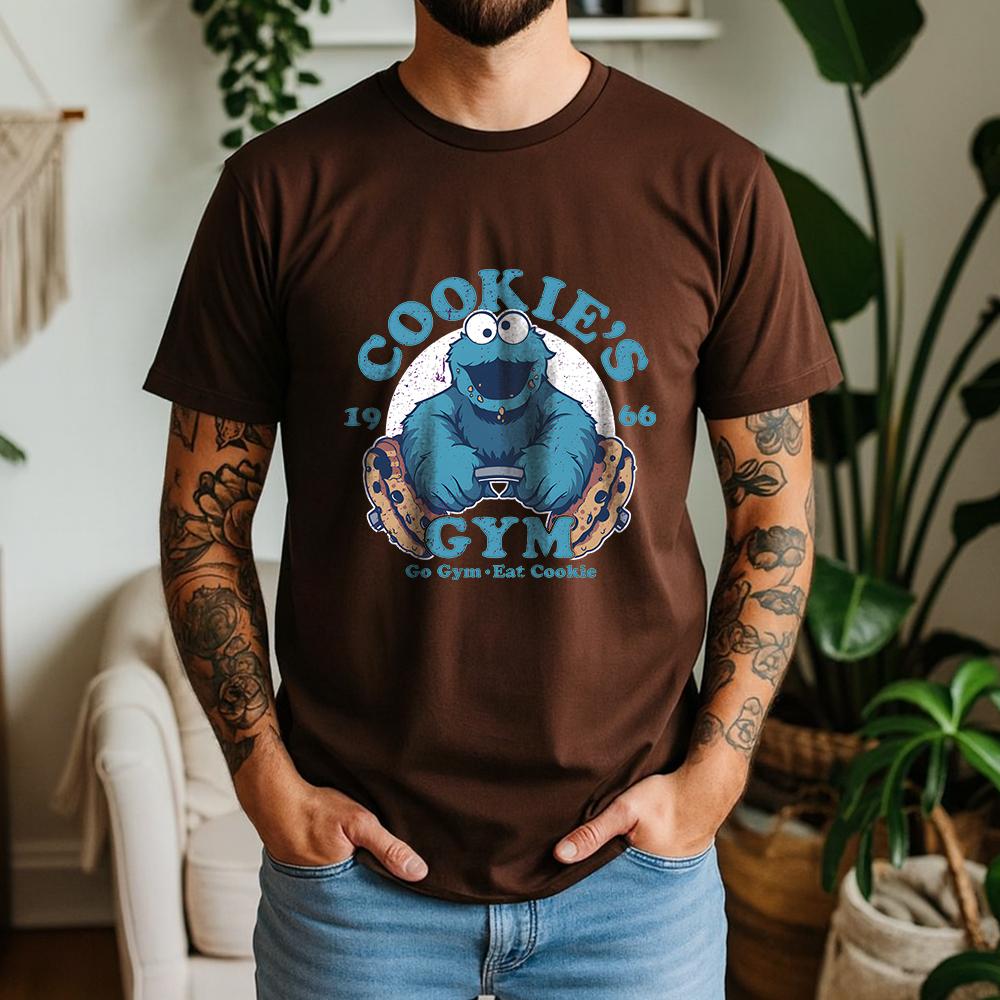 2026 Summer 100 Cotton CookieS Gym Graphic Oversized Tee Cookie Monster 1966 Retro Funny Cartoon Themed Short Sleeve