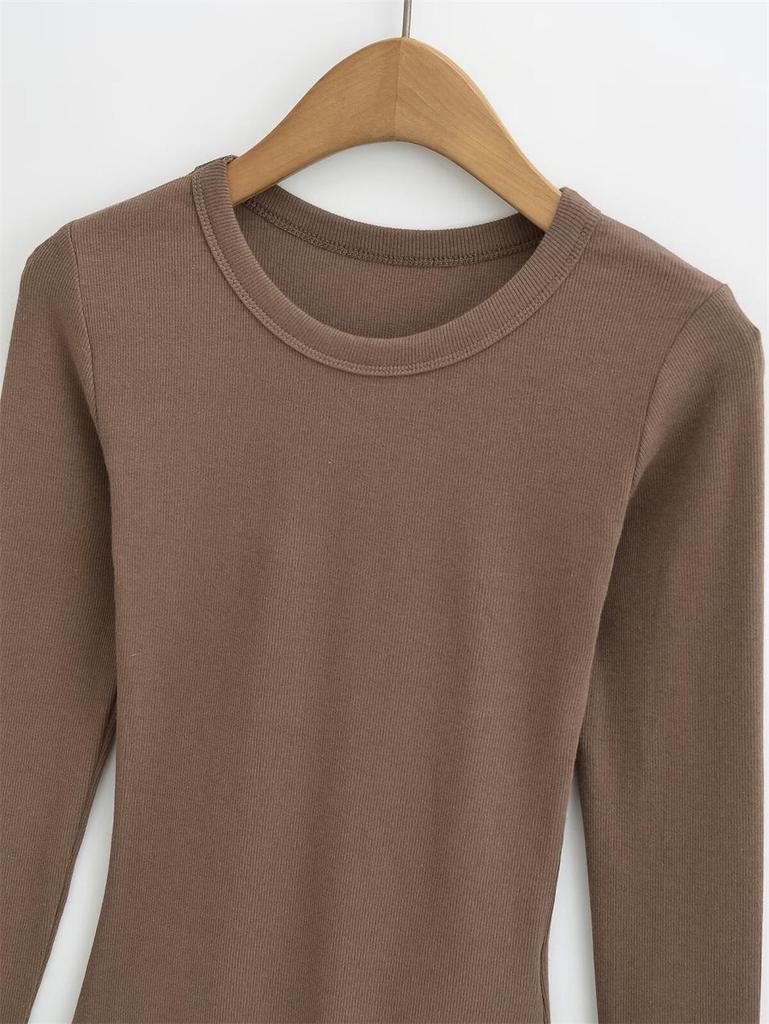 YPFF Trendy Women's Solid Color Slim Fit Round Neck Long Sleeve Bodysuit